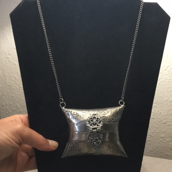 VTG antique Silver Necklace Pendant Locket Pocket Chain - Picture 7 of 7